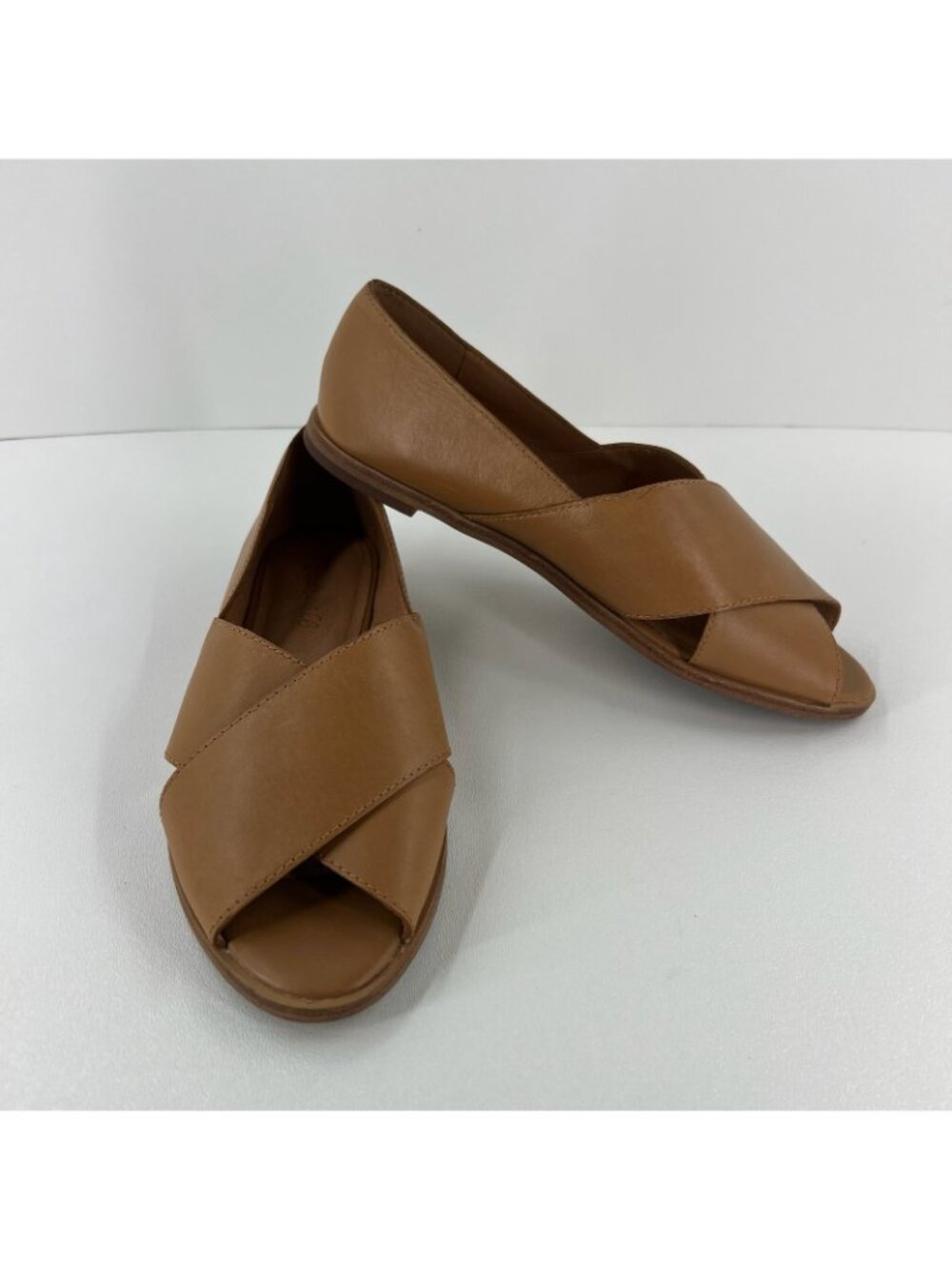 Madewell Blaine Crisscross Flat Shoes Womens 6.5 Peep Toe Slip On Leather Brown - Picture 7 of 12